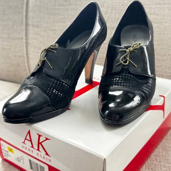 Anne Klein Patent Classic Leather Very Comfortable Oxford-Style Heels in Black – - Picture 1 of 8